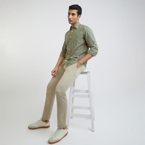 Image of Parx Men's Cotton Blend Checks Pattern Slim Fit Semi Cutaway Collar Full Sleeve Casual Shirt