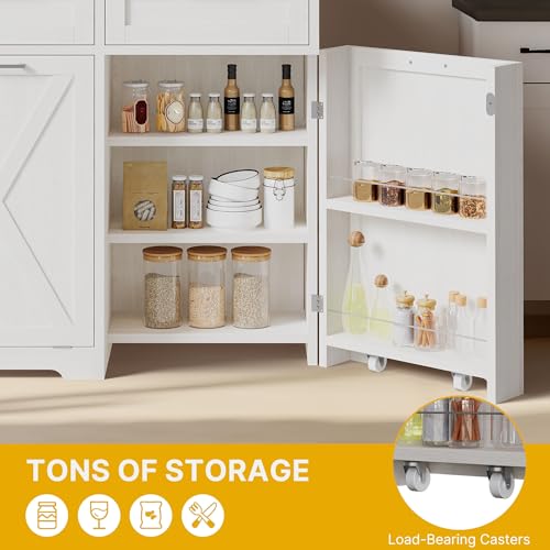 DWVO Tilt Out Trash Can Cabinet, 10 Gallon Kitchen Garbage Cabinet with 2 Drawers & Adjustable Shelves, Trash Bin Cabinets for Kitchen Living Room, Off White