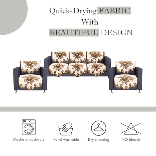 Image of Kuber Industries (Set of 10) Stylish & Durable Cotton Sofa Covers 5 Seater | Washable Sofa Protector /Mat & Slipcover for Hall, Living Room & Office | Painting Print- Cream & Brown