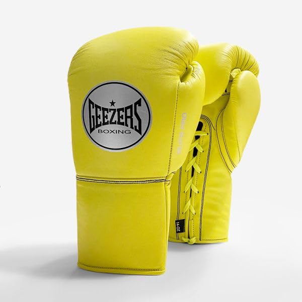 Geezers Boxing Elite Pro 2.0 Lace Up Sparring/Training Gloves - Mens & Womens - Ideal for Heavy Duty Punch Bags (Pop Yellow, 16oz) — image 1