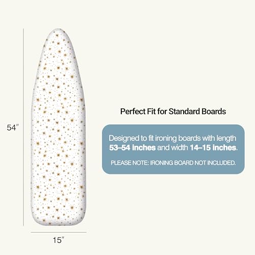 Image of Ironing Board Cover and Pad 15 inchx54 inch Extra Thick Natural Cotton, Scorch and Stain Resistant Padding, Standard Size Iron Board Cover with Fasteners Heavy Duty Elastic Edge, Heatproof Starlight