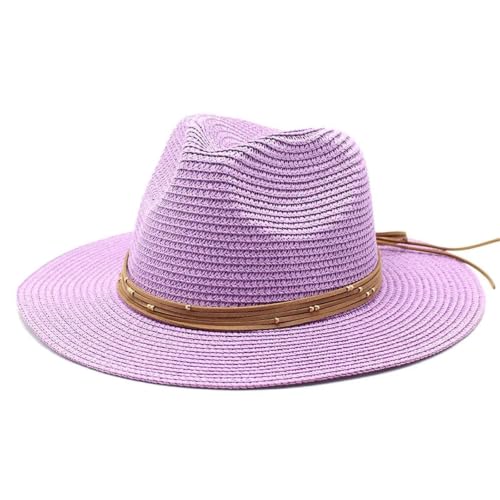 Chapeaux de paille grande taille : fedora de plage violet pour homme et femme