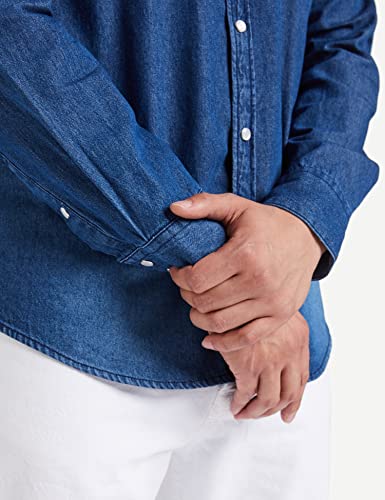 Image of Amazon Brand - Symbol Men's Cotton Slim Fit Denim Shirt | Casual | Plain | Full Sleeve | Summer (Available in Plus Sizes)