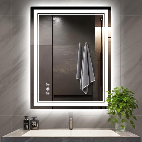 LED Bathroom Mirror with Lights: 24'x32' Wall Mounted Large Lighted Mirrors Fogless,...