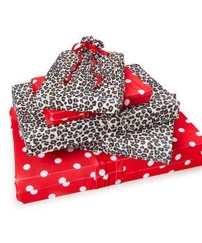 Deluxe Red & White Polka Dots and Animal Reusable Gift Wrapping - May be Used as 10 Gift Bags Too! (Set of 5)