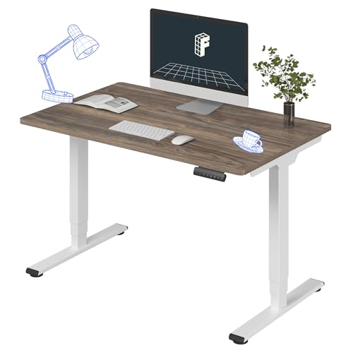 Image of FLEXISPOT E6 3-Stage Dual Motor Electric Standing Desk 48 x 30 Sit Stand Up Desk, Holds 220 lbs, Adjustable Height w /Memory Presets, One-Piece Brown Wood Grain Desktop & White Frame, Ships in 2 Boxes