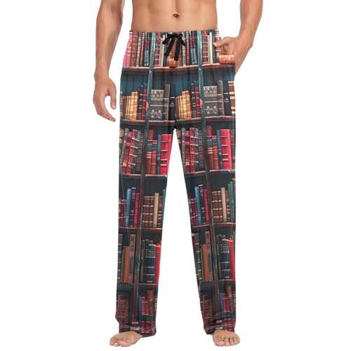 Men's Bookshelf Full Of Books Sleep Pajama Pant,Soft Pajama Bottoms with Pockets Drawstring 20325042