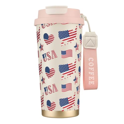 タンブラー アメリカ国旗柄 星条旗 マグボトル コーヒーカップ 水筒 保温 保冷 ウォーターボトル 蓋付き ストロー付き 直飲み おしゃれ プレゼント