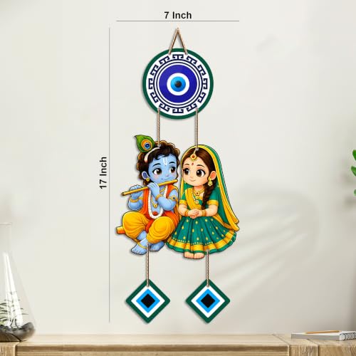 Image of Artvibes Shree Radha Krishna Evil Eye Wall Decor for Home and Office | Nazar Suraksha Hanging for Entrance Living Room Temple | Spiritual Vastu Good Luck Decorative Gift (WH 8578N)