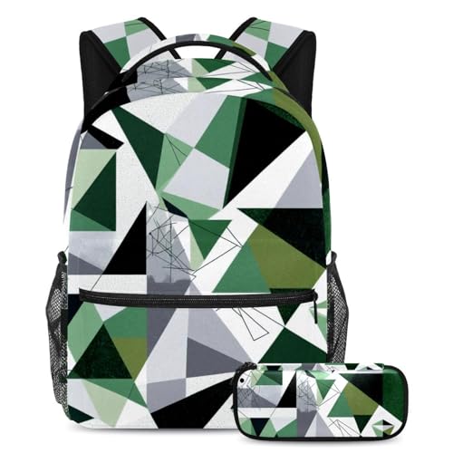 Sac à dos scolaire géométrique vert pour ranger toutes les affaires
