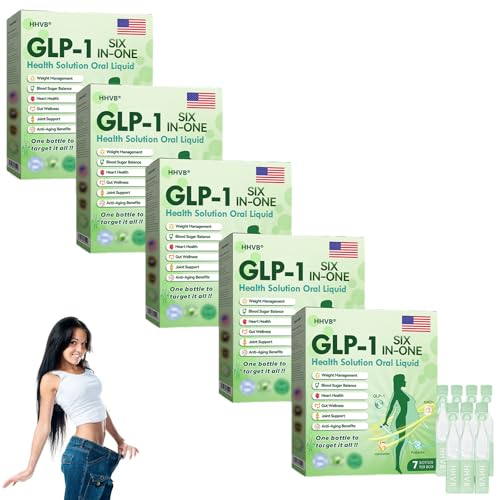 HHVB GLP-1 SIX-in-ONE Health Solution Oral Liquid, Natural Advanced Body Care Liquids Drop, Promote Intestinal Digestion, GLP-1 Drops for Women and Men, Firming Skin and Body Shaping Care (5 Box)