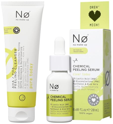 No Cosmetics AHA/PHA Peeling Cleanser & Chemical Peeling Serum – Limpieza suave y renovación de la piel con ácido láctico y aloe vera – Vegano y sin perfume + pegatinas Purelife