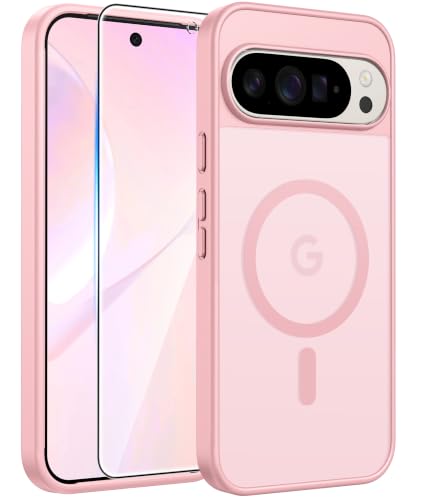 Image of FNTCASE for Google Pixel 10 Pro XL Case: for Pixel 9 Pro XL Case [Fit for Magsafe] Translucent Matte [with Screen Protector] Military Grade Shockproof Protective Magnetic Phone Cover (6.8inch - Pink)