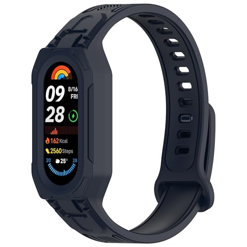 CZhkg Silicona integrada Pulsera para Xiaomi Mi Band 9 Strap, Deportiva Respirable Wristband Ajustable Liberación Rápida Correa de Reloj Brazalete Correa para Xiaomi Mi Band 8/ Band 9 (Azul 1)