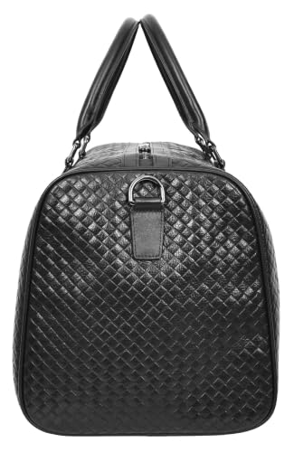 Divergent Retail Męska tkana skórzana torba podróżna duży kosz splot weekendowa torba sportowa z dwoma uchwytami do noszenia odpinany pasek crossbody zapięcie na zamek błyskawiczny Davis czarny onyks