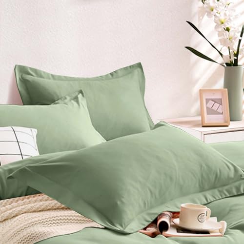 Sage Green 2 Pack Pillow Shams Set Standard Size Soft Microfiber Pillowcases for Bed 20x26 Inch