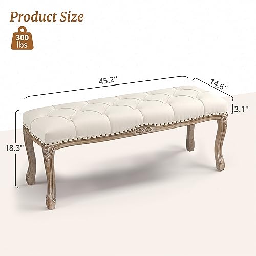 Cozyman Bedroom Bench, French Vintage Tufted Entryway Bench thumb #2