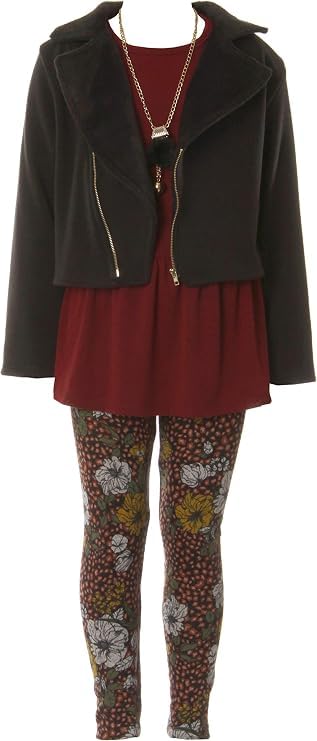 Image of iGirlDress Girls 4 Pieces Pant Set Long Sleeve Jacket Necklace Floral Plaid Pant 4-16
