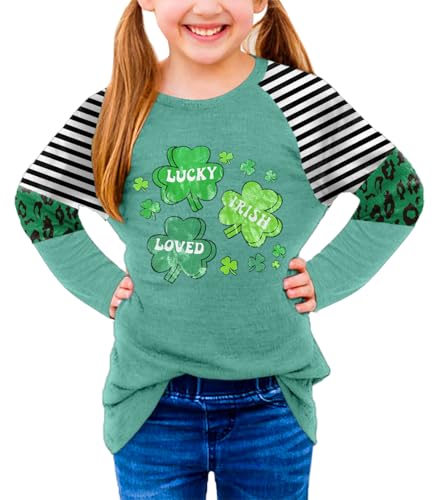 Image of BesserBay Girls St Patrick's Day Raglan Shirt Irish Sequin Lucky Stripe Shamrock Graphic Top 4-14 Years