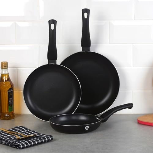 BLAUMANN Juego de 3 sartenes de aluminio seguras para inducción con mango suave al tacto (negro mate)