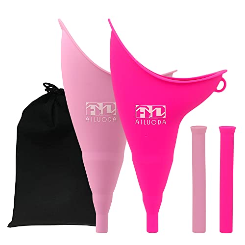 HESND 2 Pack,Female Urination Device Reusable Silicone Portable Female Urinal Women to Pee Standing Up Women Pee Funnel is The Travel, Festival, Camping & Hiking Gear Essentials (Purple and Fuchsia)