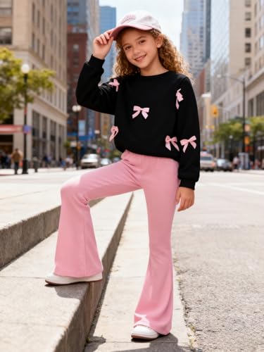 Image of Girls 2 Piece Outfits Long Sleeve Butterfly Sweatshirt & Flared Pants Fall Clothing Set Size 7-12 Years