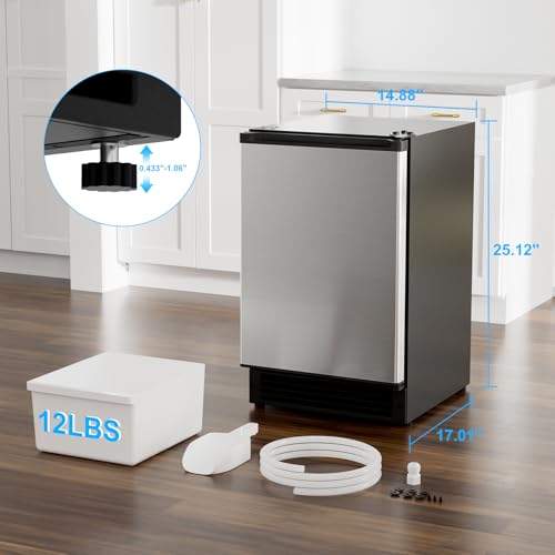 Image of COTLIN Drainless Under Counter Ice Maker 15 inch W with 12LBS Storage Bin, Crescent Ice, No Drain Required, Stainless Steel Free Standing Ice Maker for Home, RV, Boats, Yacht, ETL Approved, 2026 Upgraded