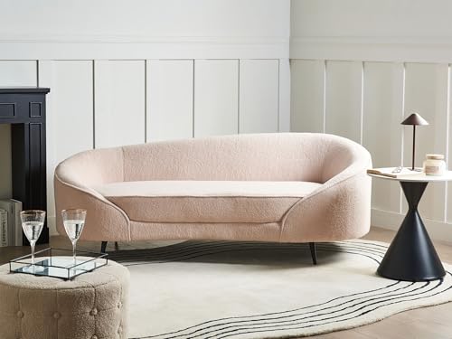 Beliani 3er Sofa Bouclé hell beige gebogen oval mit schwarzen Metallbeinen Retro Savar – Bild 3