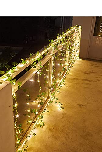41 Feet Fake Vines With 120 Led Solar Outdoor String Lights, Artificial Plants, Patio Decor,Hanging Fake Ivy Greenery Garland Plants,Fake Leaves For Balcony Decor/Outdoor Wall Decor/Garden Decor/Party #TOP4