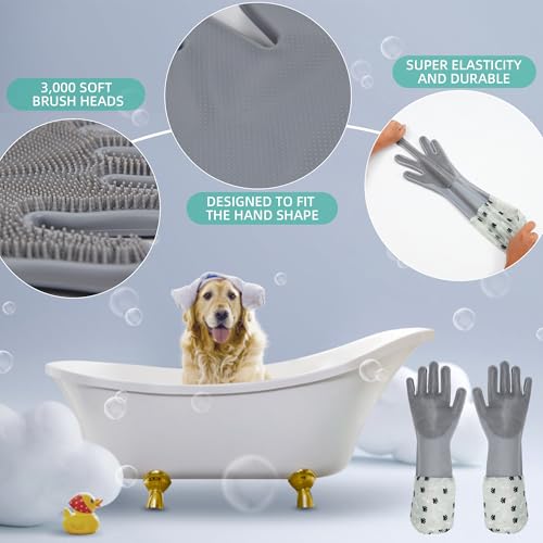 ROBATUN Luvas de banho para cães, escova de dentes, conjunto de chuveiro 2 em 1, luvas de banho para