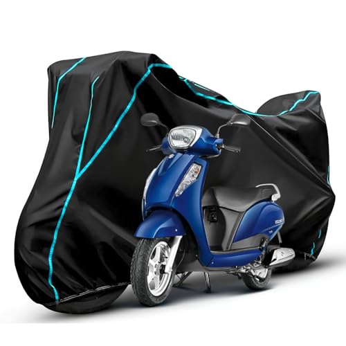 Image of Waterproof Bike Body Cover Compatible with Suzuki Access Dustproof Scratchproof - Motorcycle Cover for Two Wheeler, Outdoor Full Cover with UV, Duty, Rain Protection (Black & Aqua)