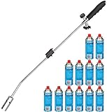 Unkrautbrenner + 12 Butangaskartuschen Abflammgerät Unkrautvernichter Gasbrenner