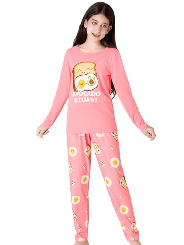 Image of Beezizac Girls Pajamas Cute Print Short /Long Sleeve Pants Set Size 6-18 | Soft Stretch Poly Blend, Comfy Crewneck, Elastic Waist Pants, Everyday & Holiday Sleepwear for Big Girls, Tweens & Teens