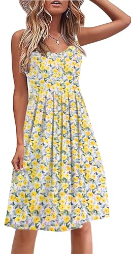 Image of Akihoo Women Summer Casual Sleeveless Midi Plain Pleated Tank Vest Dresses