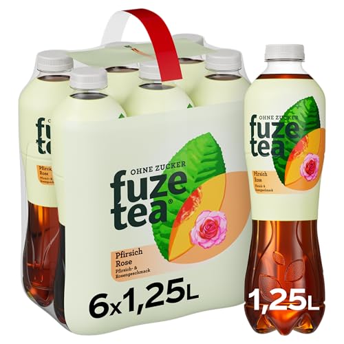 Fuze Tea Zero Schwarzer Tee Pfirsich-Rose Eistee 6 x 1250 ml Einwegflaschen zuckerfreies Erfrischungsgetränk mit Schwarztee & Pfirsichgeschmack Ready to Drink nachhaltig angebaut