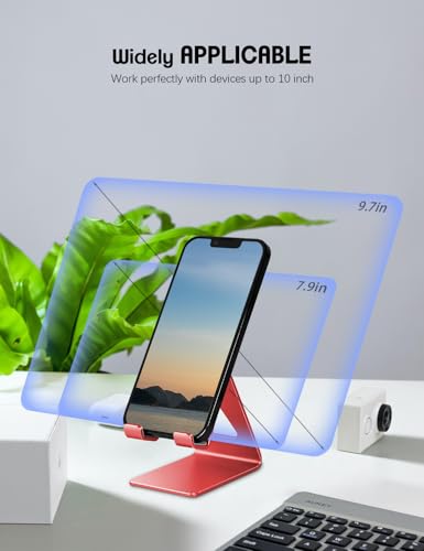 Image of Aoviho Desk Cell Phone Stand, Phone Holder, Aluminum Mobile Phone Cradle Dock for iPhone 14 13 12 pro 11 X Xs max 8 7 6 6s Plus SE 5 5s SE Samsung, All Smart Phones, Red
