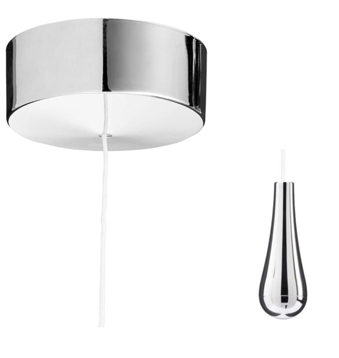 Taps2Traps™ Chrome Bathroom Ceiling Light Pull Cord Switch 2 way 6A With CP Teardrop Pendant