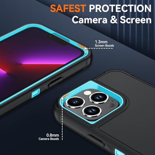 Image of SunStory Compatible with iPhone 13 Pro Case with HD Screen Protector, 3-Layer Heavy Duty Full-Body Cover,3 in 1 Hybrid Protective Case for iPhone 13 Pro 6.1 inch, BlackSkyBlue