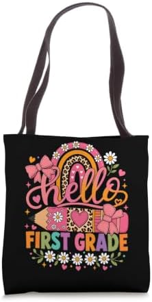 Hello First Grade Rainbow Pencil Bow Back To School Girls Tote Bag image 5