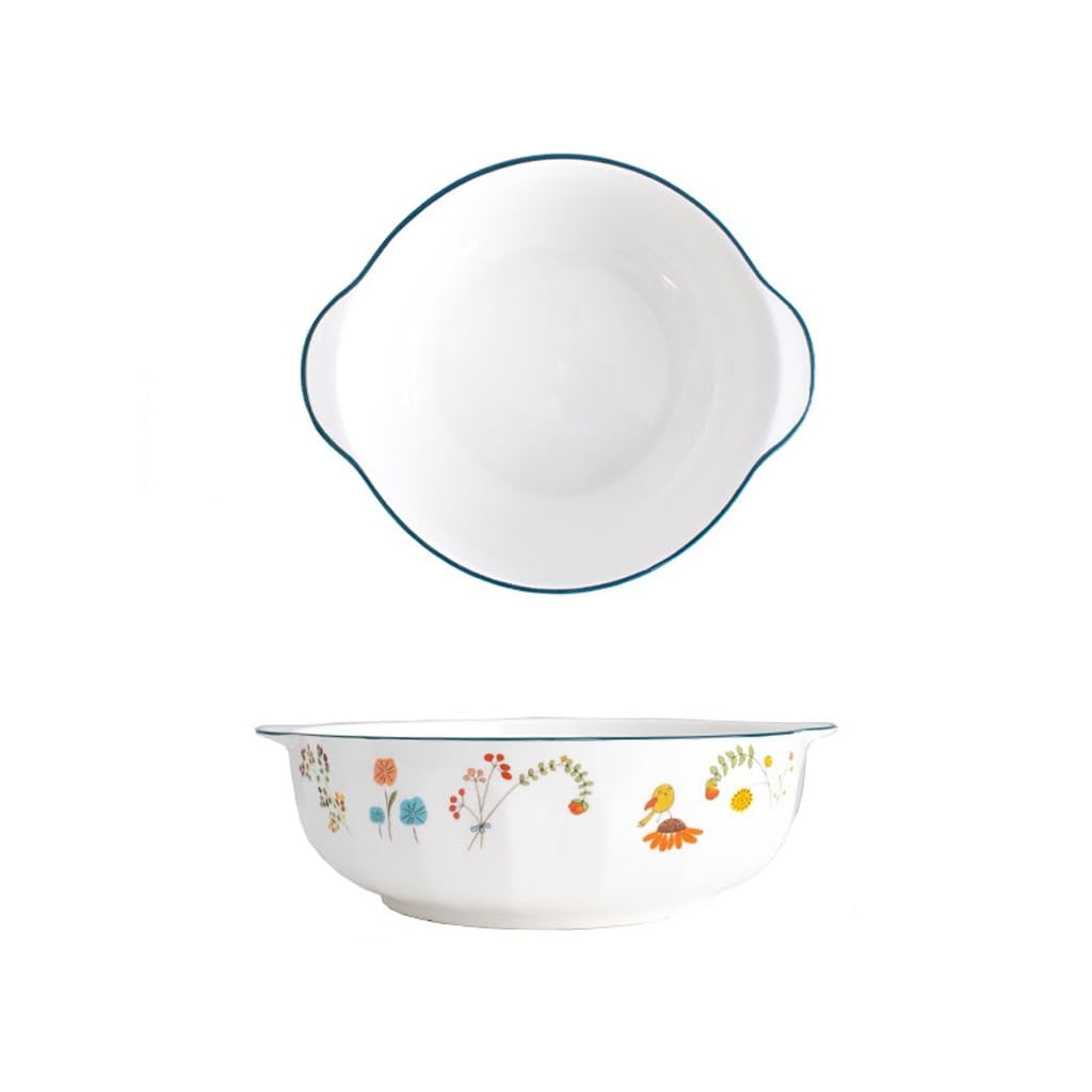 XYIANG Soup Bowl Double Ear Soup Bowl Household Ceramic Ramen Bowl Tableware Soup Noodle Bowl Soup Pot Tableware Deep Bowls (D Small)