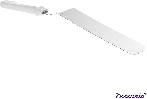 Miniatura 3 de Tezzorio - Juego de 3 espátulas giratorias con mango blanco para parrilla de plancha, 8 x 3 pulgadas de acero inoxidable sólido flexible con mango