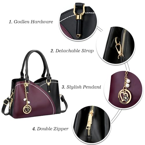 Image of KKXIU Triple Compartments Purses and Handbags for Women Fashion Ladies Satchel Shoulder Top Handle Bag