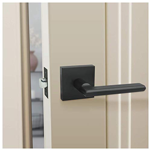 Image of Nuk3y Hulk Series Lever Door Handle Slim Square Modern Contemporary Lever Set (Passage, Matte Black)