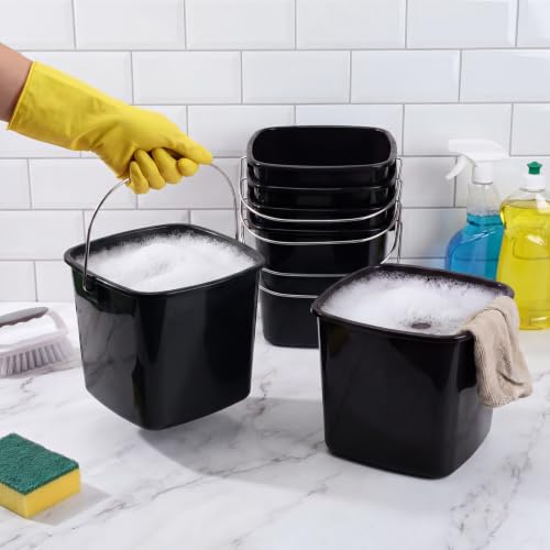 Image of Zhehao 6 Pcs 3 Quart Bucket for Cleaning Small Sanitizer Bucket for Restaurant Square Plastic Pail with Handles for Home, Offices, Commercial Use, Food Service(Black)