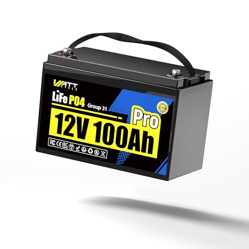 Image of WattCycle 12V 100Ah LiFePO4 Lithium Battery, 12V Battery with 110A Smart BMS, Group 31 Size, 15000+ Cycle Life, Low-Temperature Protection, for RV, Marine, Solar, Home Backup