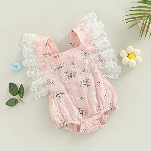 Newborn Baby Girls Lace Ruffle Sleeveless Romper Bodysuit Floral One-piece Jumpsuit Outfit4