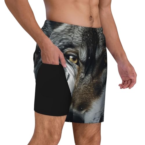 Men's Swim Trunks Quick Dry Board Shorts Forest Wolf Eyes Beach Shorts with Pocket Bathing Suits for Men2