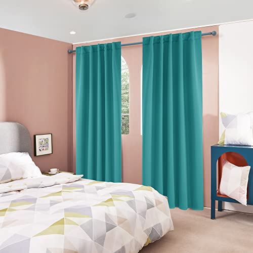 Deconovo Short Blackout Curtains For Kitchen Windows - Turquoise, 2 Panels, Rod Pocket And Back Tab Blackout Curtains 42X45 Inch #TOP5
