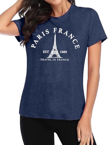 Image of Paris France Shirt Women Eiffel Tower T Shirt Travel in France Tshirts Vacation Tees Paris Tops