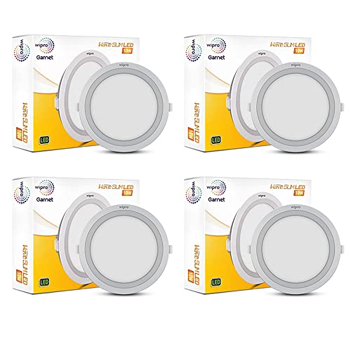 Image of Wipro Garnet 10W Round Led Wave Panel Light for Ceiling|Warm White Light (3000K)|Ultra-Slim Design|Recessed Down Light for False Ceiling|Pop Ceiling Light|Cutout-125Mm|Pack of 4